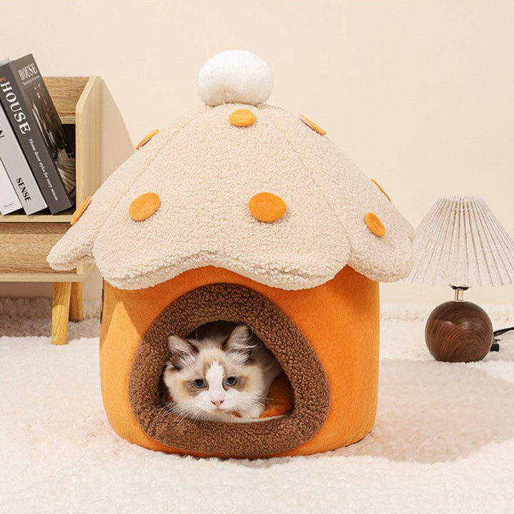 Modern Art Deco Mushroom-Shaped Crystal Soft Fabric PP Cotton Detachable Cat Bed 1-Layer For Living Room &amp; Bedroom