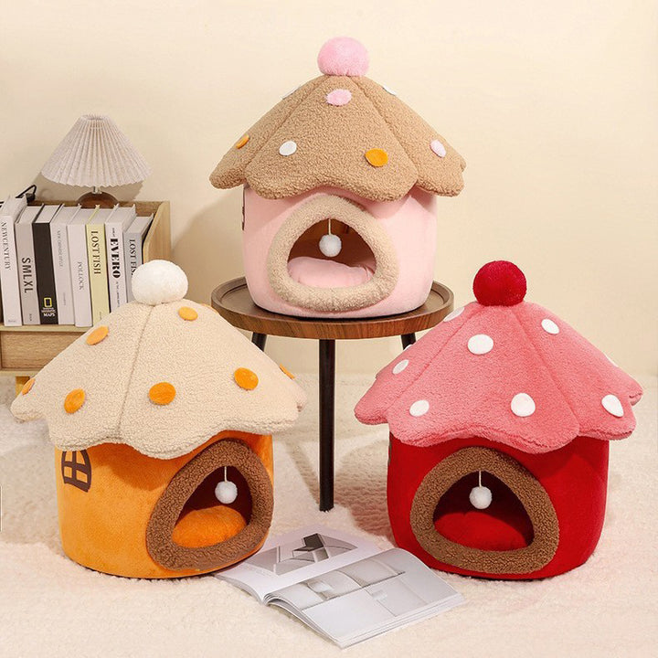 Modern Art Deco Mushroom-Shaped Crystal Soft Fabric PP Cotton Detachable Cat Bed 1-Layer For Living Room &amp; Bedroom