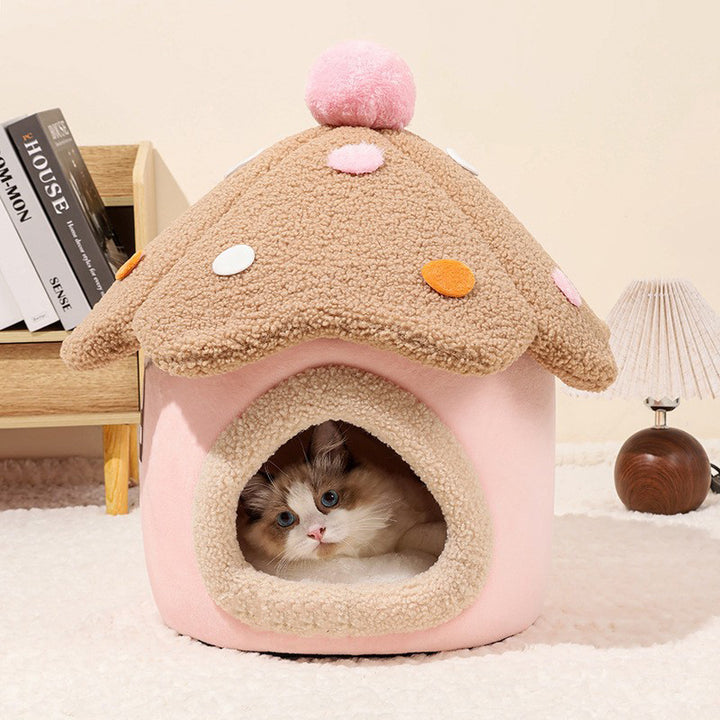 Modern Art Deco Mushroom-Shaped Crystal Soft Fabric PP Cotton Detachable Cat Bed 1-Layer For Living Room &amp; Bedroom