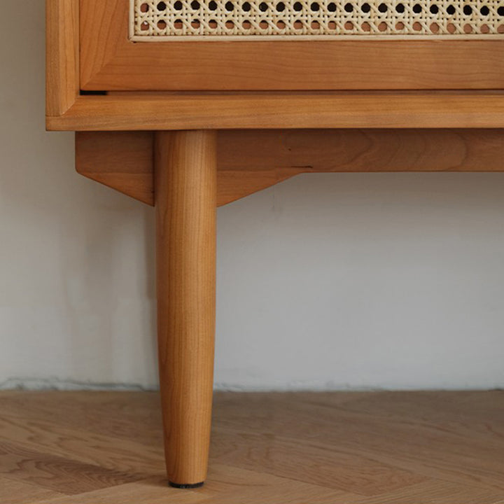 Traditionelles japanisches rechteckiges Kiefernmassivholz Mehrschichtplatte Rattan-Weben-Sideboard 3/4-Schrank für Wohnzimmer &amp; Esszimmer 