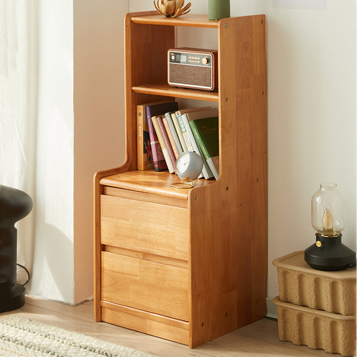 Traditional Rustic Rubberwood Solid Wood Multi-Layer Board Hardware Rectangular Nightstand 2-Drawer For Bedroom