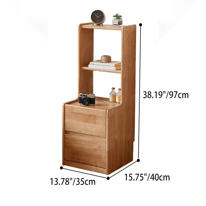 Traditional Rustic Rubberwood Solid Wood Multi-Layer Board Hardware Rectangular Nightstand 2-Drawer For Bedroom