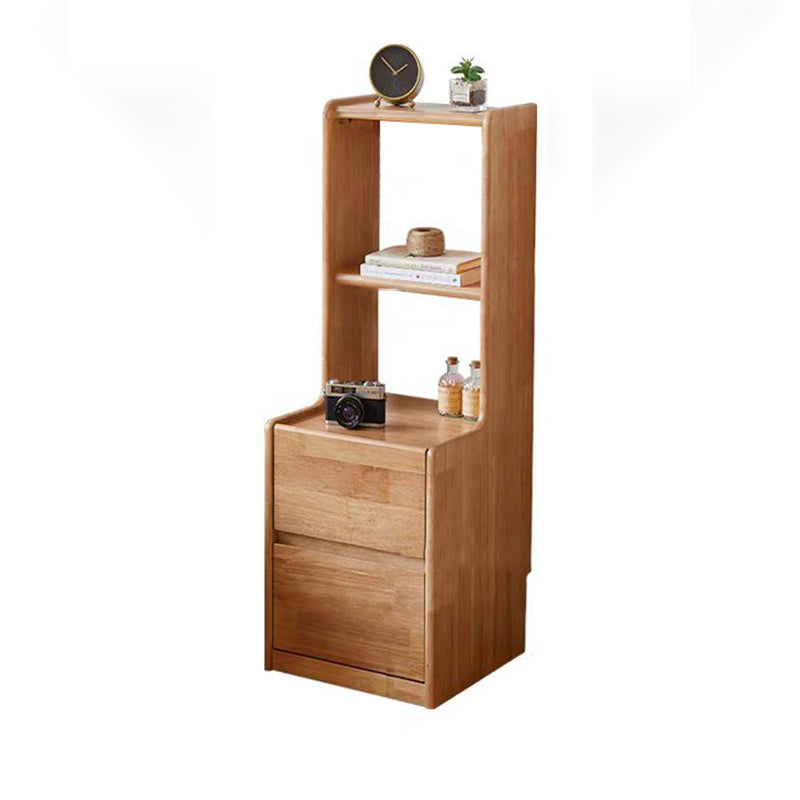 Traditional Rustic Rubberwood Solid Wood Multi-Layer Board Hardware Rectangular Nightstand 2-Drawer For Bedroom