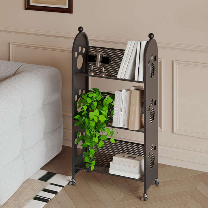 Modern Minimalist Corrosion Resistant Rectangular Iron Movable Rolling Storage Shelf 3-Tier For Study