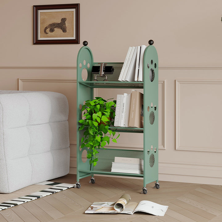 Modern Minimalist Corrosion Resistant Rectangular Iron Movable Rolling Storage Shelf 3-Tier For Study
