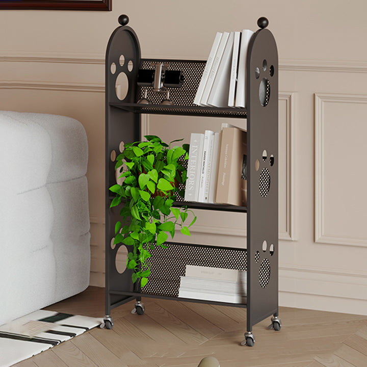 Modern Minimalist Corrosion Resistant Rectangular Iron Movable Rolling Storage Shelf 3-Tier For Study