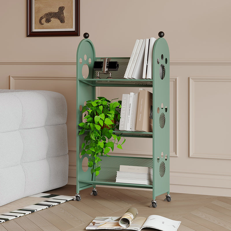 Modern Minimalist Corrosion Resistant Rectangular Iron Movable Rolling Storage Shelf 3-Tier For Study