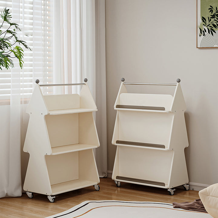 Zeitgenössischer kreativer Weihnachtsbaum aus Massivholzspanplatten, Acryl und Eisen, bewegliches Kinder-Bücherregal mit 3 Ebenen für das Studium 