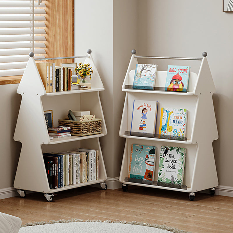 Zeitgenössischer kreativer Weihnachtsbaum aus Massivholzspanplatten, Acryl und Eisen, bewegliches Kinder-Bücherregal mit 3 Ebenen für das Studium 