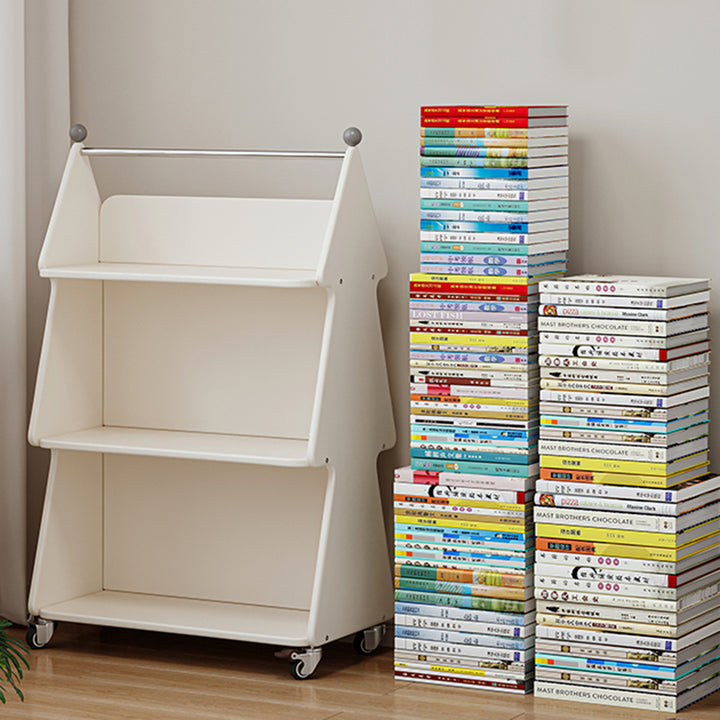 Zeitgenössischer kreativer Weihnachtsbaum aus Massivholzspanplatten, Acryl und Eisen, bewegliches Kinder-Bücherregal mit 3 Ebenen für das Studium 