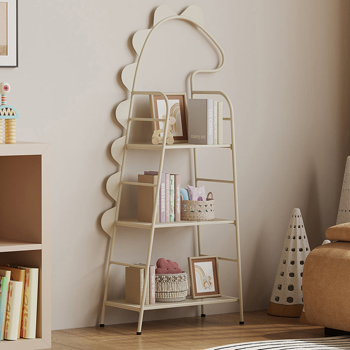 Zeitgenössisches kreatives dinosaurierförmiges Eisen-Kinder-Bodenstehendes Bücherregal 3-Schicht für das Studium 