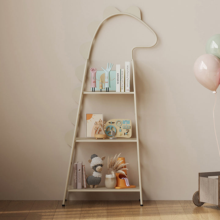 Zeitgenössisches kreatives dinosaurierförmiges Eisen-Kinder-Bodenstehendes Bücherregal 3-Schicht für das Studium 