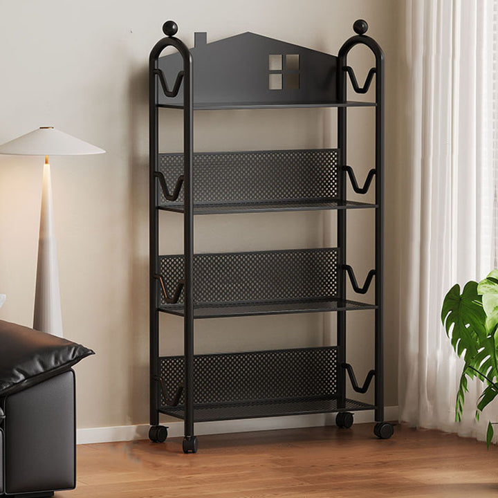 Contemporary Nordic Narrow Castle-Shaped Iron Movable Kids Storage Shelf 3/4-Tier For Living Room