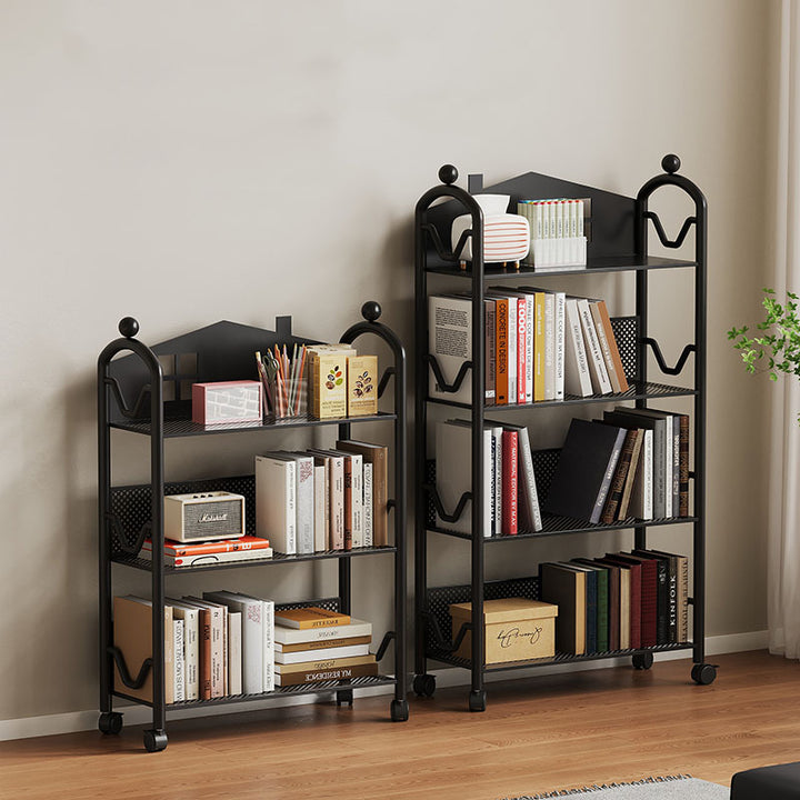 Contemporary Nordic Narrow Castle-Shaped Iron Movable Kids Storage Shelf 3/4-Tier For Living Room