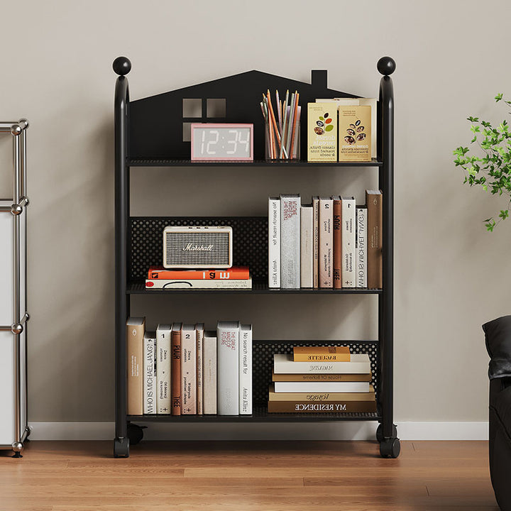 Contemporary Nordic Narrow Castle-Shaped Iron Movable Kids Storage Shelf 3/4-Tier For Living Room