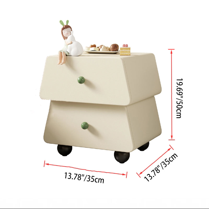 Modern Minimalist Trapezoidal Solid Wood Cat Scratching Leather Nightstand 2-Drawer For Bedroom