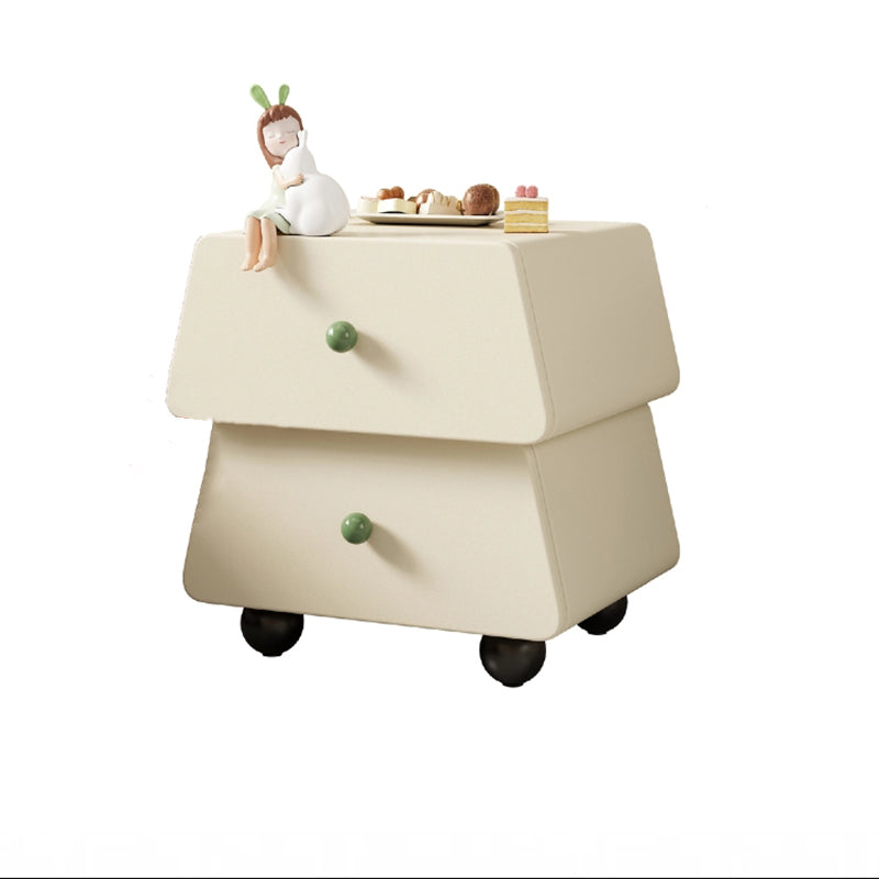 Modern Minimalist Trapezoidal Solid Wood Cat Scratching Leather Nightstand 2-Drawer For Bedroom