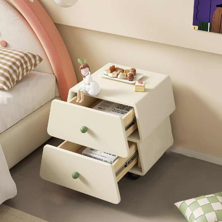 Modern Minimalist Trapezoidal Solid Wood Cat Scratching Leather Nightstand 2-Drawer For Bedroom
