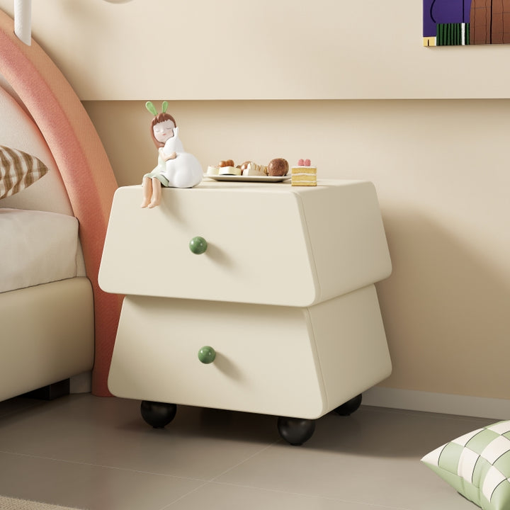 Modern Minimalist Trapezoidal Solid Wood Cat Scratching Leather Nightstand 2-Drawer For Bedroom
