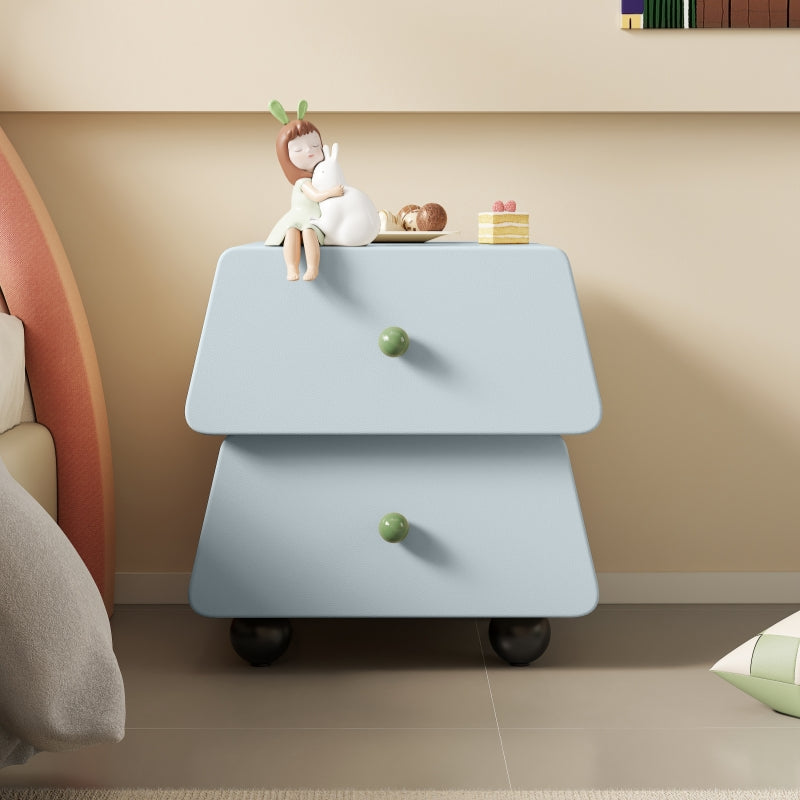 Modern Minimalist Trapezoidal Solid Wood Cat Scratching Leather Nightstand 2-Drawer For Bedroom