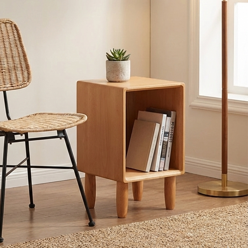 Table de chevet rectangulaire minimaliste moderne en bois de hêtre avec placage en bois de paulownia, 1 tiroir, pour salon et chambre 