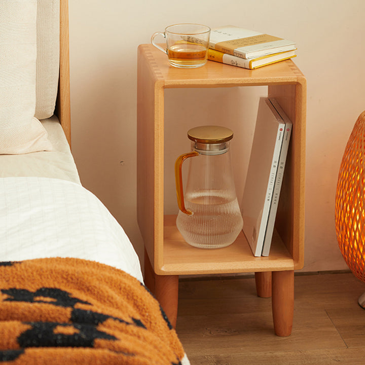 Modern Minimalist Rectangular Beech Wood Paulownia Wood Veneer Nightstand 1-Cabinet For Living Room & Bedroom
