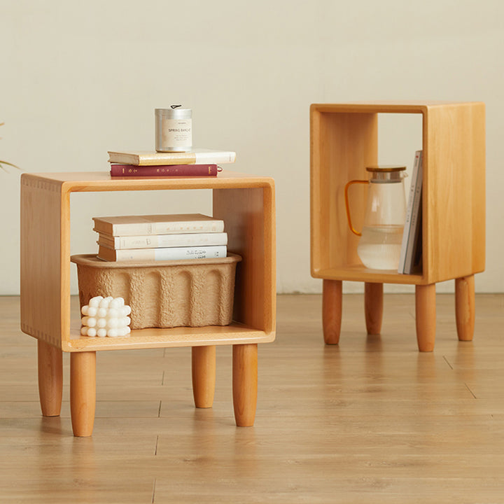 Modern Minimalist Rectangular Beech Wood Paulownia Wood Veneer Nightstand 1-Cabinet For Living Room & Bedroom