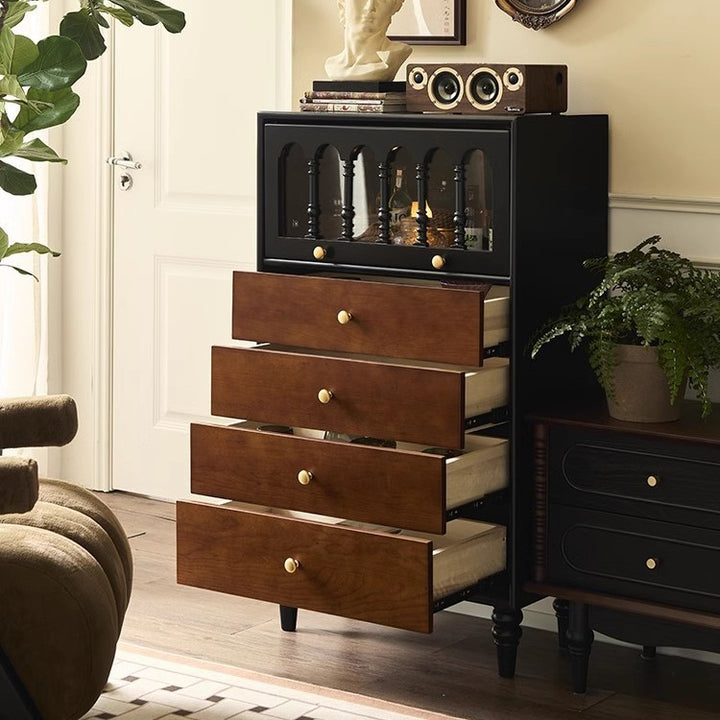 Traditional Vintage Rectangular Ash Wood Pine Wood Eco-Friendly Solid Wood Multi-Layer Board Storage Cabinet 4-Drawer For Living Room &amp; Bedroom