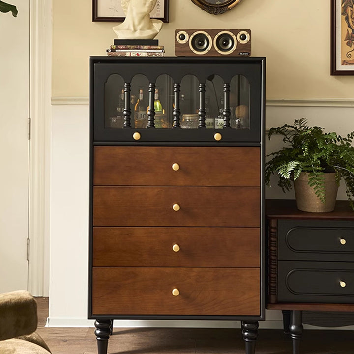 Traditional Vintage Rectangular Ash Wood Pine Wood Eco-Friendly Solid Wood Multi-Layer Board Storage Cabinet 4-Drawer For Living Room &amp; Bedroom