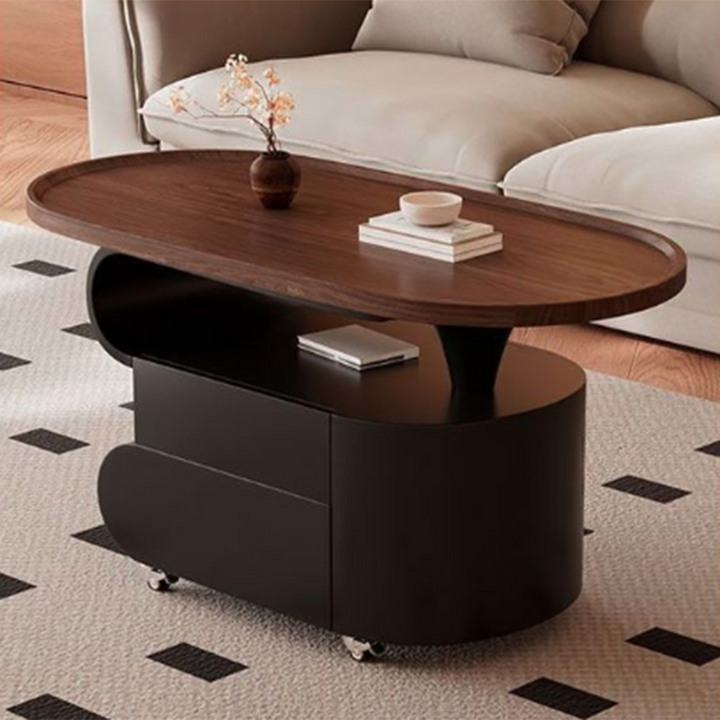 Table basse contemporaine nordique ovale écologique en acier au carbone, design mobile, avec 2 tiroirs, pour salon 