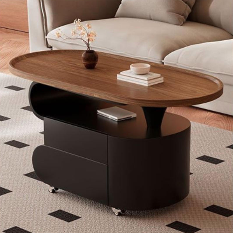 Table basse contemporaine nordique ovale écologique en acier au carbone, design mobile, avec 2 tiroirs, pour salon 