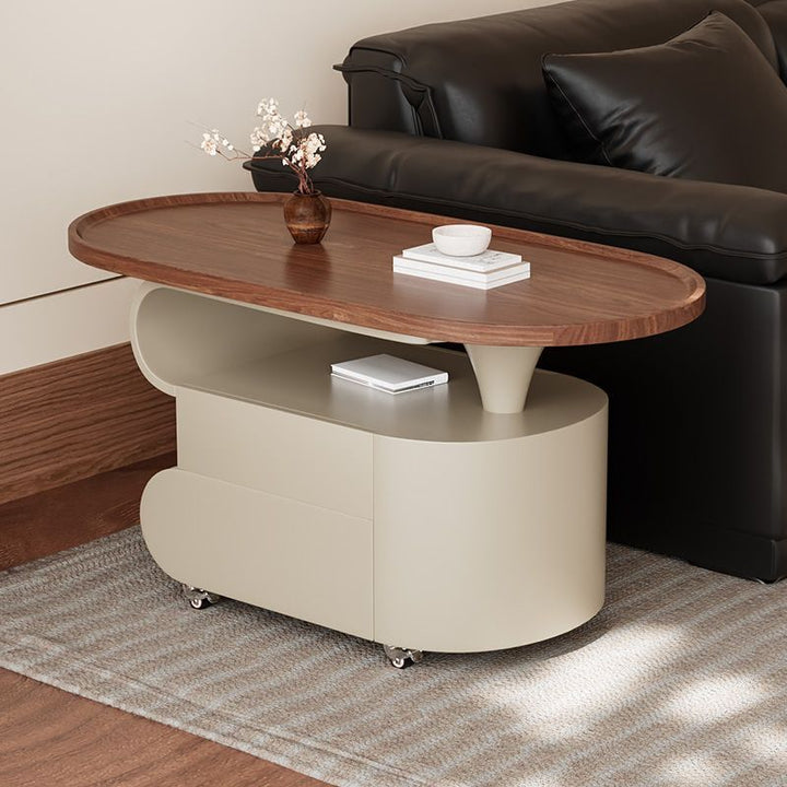 Table basse contemporaine nordique ovale écologique en acier au carbone, design mobile, avec 2 tiroirs, pour salon 