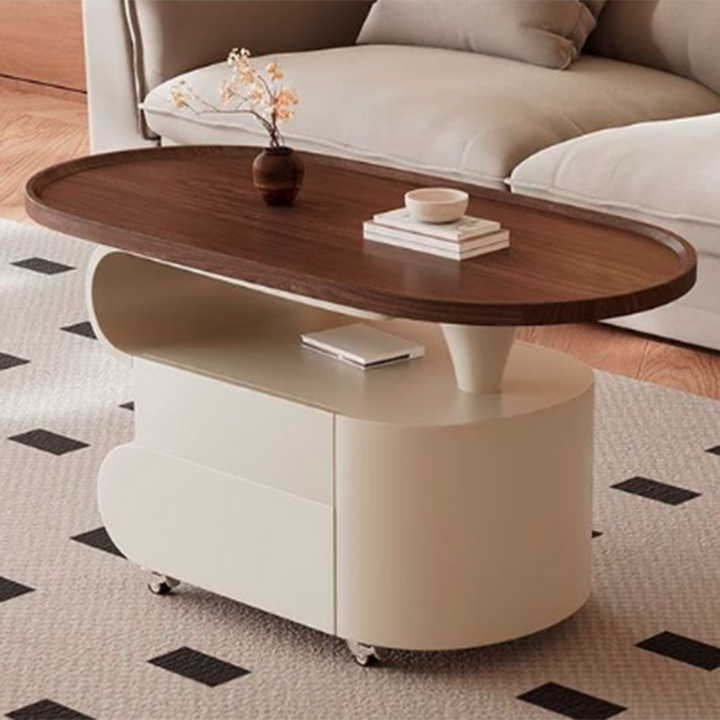Table basse contemporaine nordique ovale écologique en acier au carbone, design mobile, avec 2 tiroirs, pour salon 
