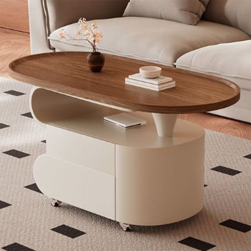 Table basse contemporaine nordique ovale écologique en acier au carbone, design mobile, avec 2 tiroirs, pour salon 