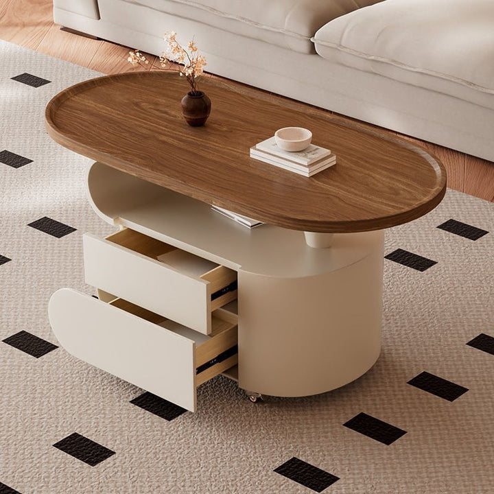 Table basse contemporaine nordique ovale écologique en acier au carbone, design mobile, avec 2 tiroirs, pour salon 