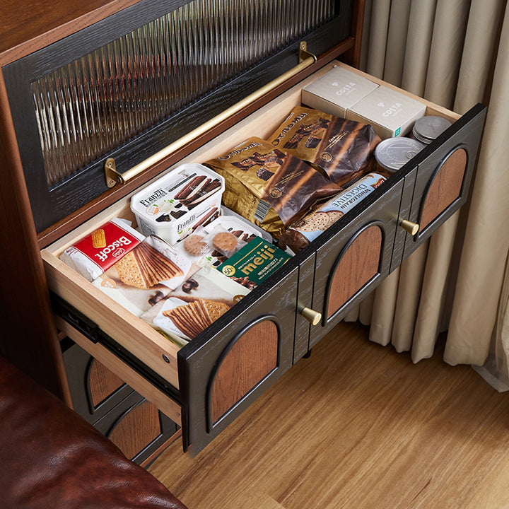 Contemporary Retro Rectangular Rubberwood Solid Wood Multi-Layer Board Storage Cabinet 3-Drawer For Living Room