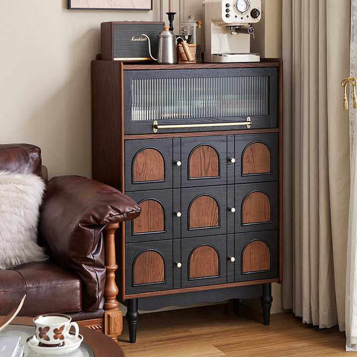 Contemporary Retro Rectangular Rubberwood Solid Wood Multi-Layer Board Storage Cabinet 3-Drawer For Living Room