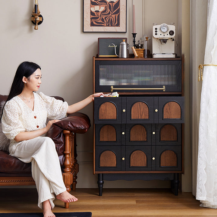 Contemporary Retro Rectangular Rubberwood Solid Wood Multi-Layer Board Storage Cabinet 3-Drawer For Living Room