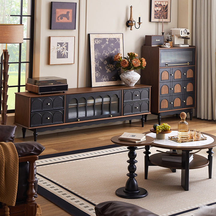 Contemporary Retro Rectangular Rubberwood Solid Wood Multi-Layer Board Storage Cabinet 3-Drawer For Living Room