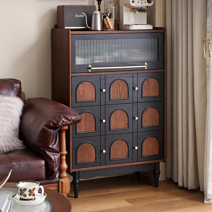 Contemporary Retro Rectangular Rubberwood Solid Wood Multi-Layer Board Storage Cabinet 3-Drawer For Living Room