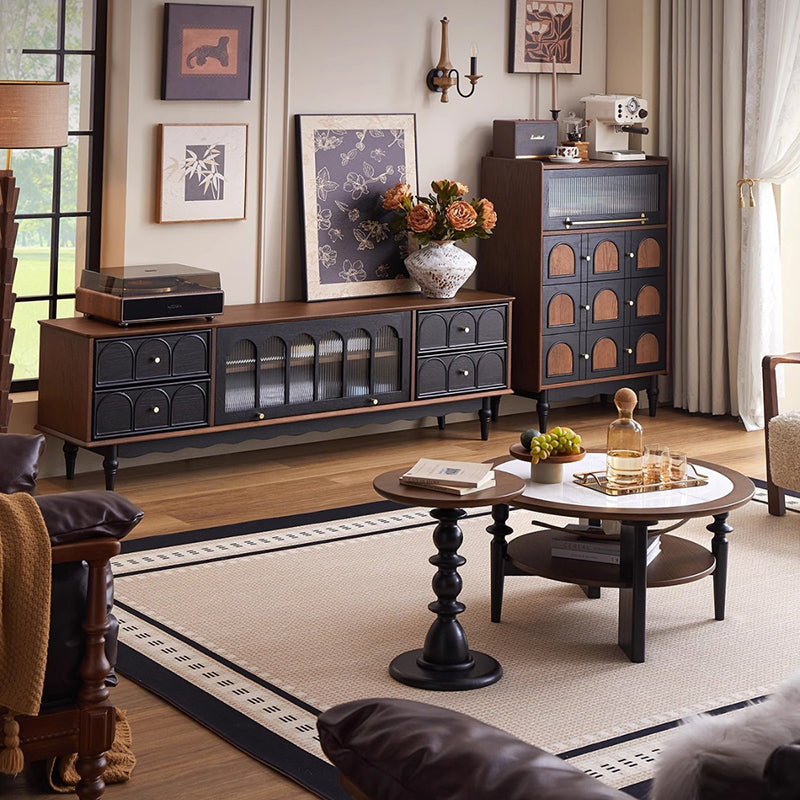 Contemporary Retro Rectangular Rubberwood Solid Wood Multi-Layer Board Storage Cabinet 3-Drawer For Living Room