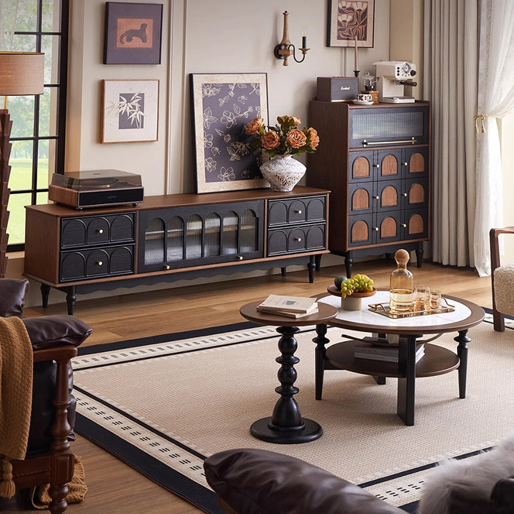 Contemporary Retro Rectangular Rubberwood Solid Wood Multi-Layer Board Storage Cabinet 3-Drawer For Living Room