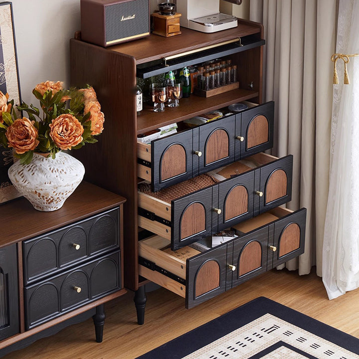 Contemporary Retro Rectangular Rubberwood Solid Wood Multi-Layer Board Storage Cabinet 3-Drawer For Living Room