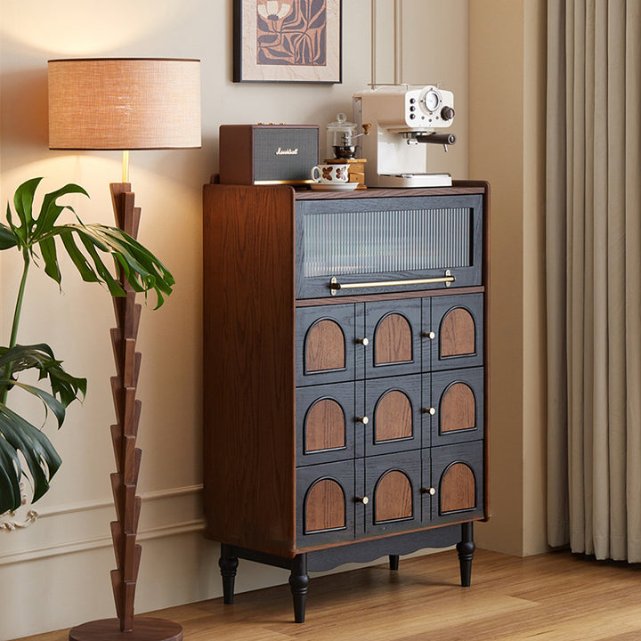 Contemporary Retro Rectangular Rubberwood Solid Wood Multi-Layer Board Storage Cabinet 3-Drawer For Living Room