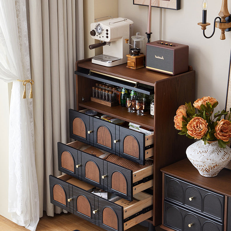 Contemporary Retro Rectangular Rubberwood Solid Wood Multi-Layer Board Storage Cabinet 3-Drawer For Living Room