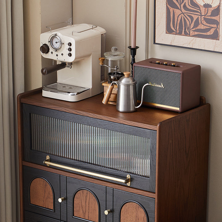 Contemporary Retro Rectangular Rubberwood Solid Wood Multi-Layer Board Storage Cabinet 3-Drawer For Living Room