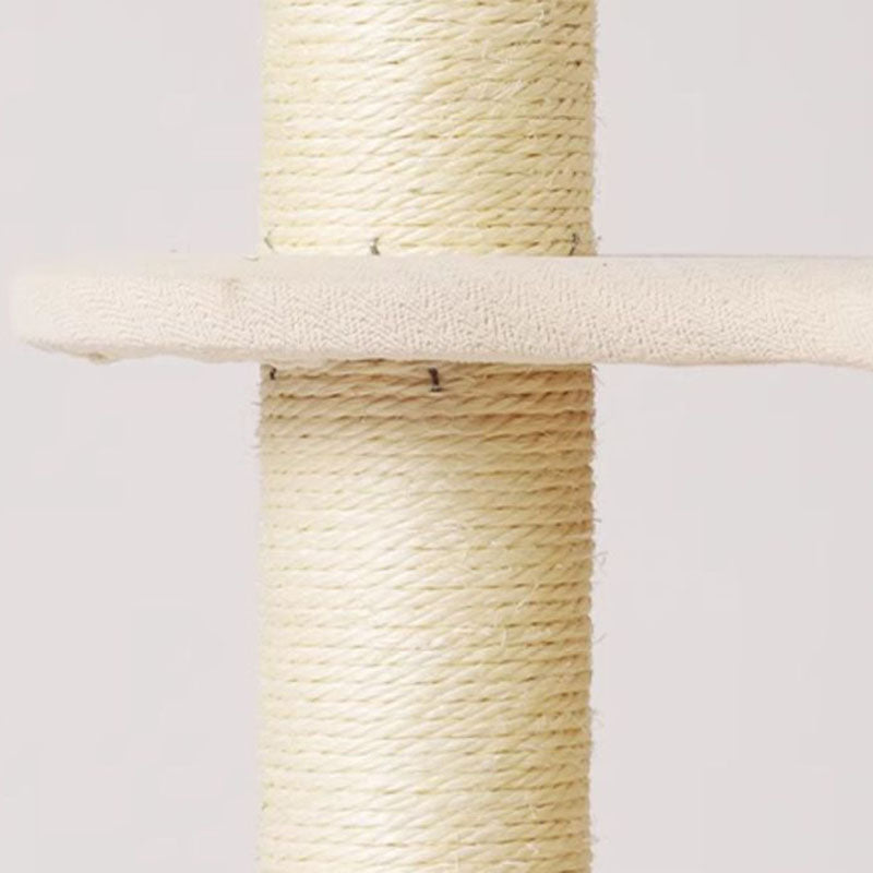 Arbre à chat contemporain de style bohème en sisal naturel, contreplaqué, tissu coton-lin, coton PP, 5 niveaux, pour salon et balcon 