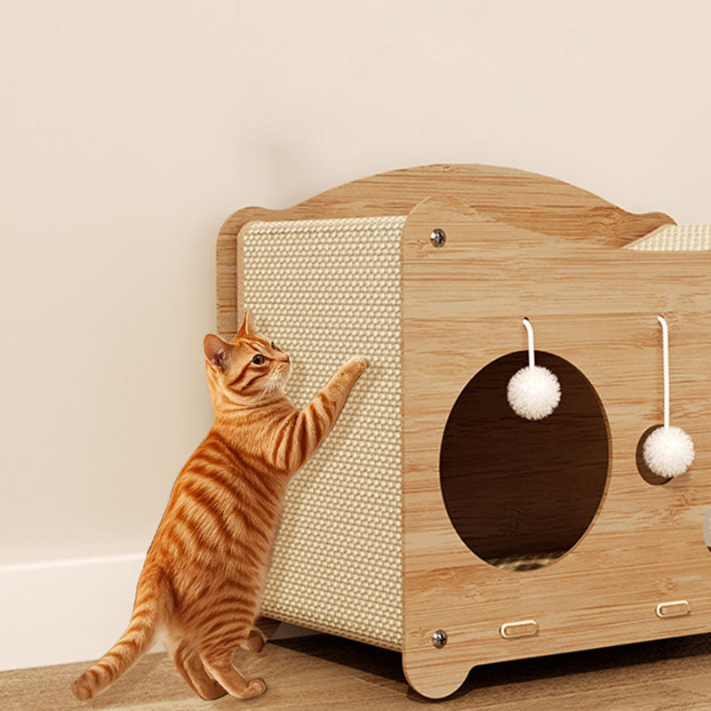 Lit pour chat intégré rectangulaire ondulé contemporain en sisal et MDF à 2 niveaux pour salon et balcon 