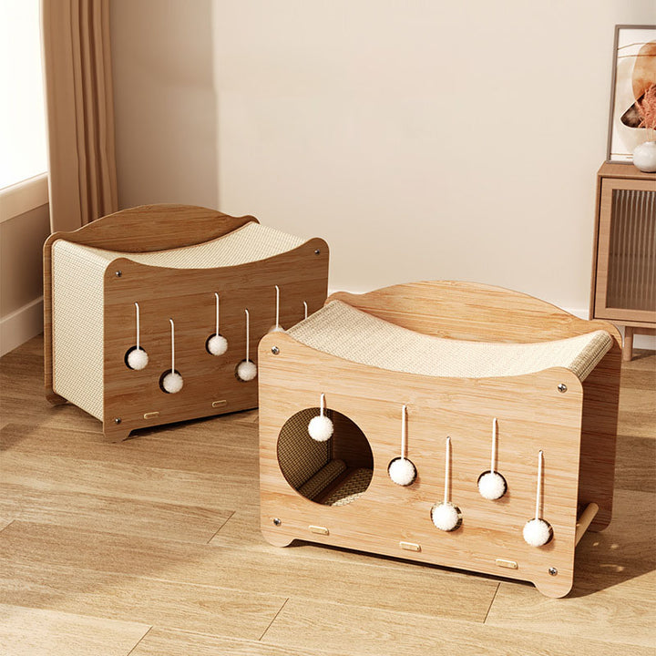 Lit pour chat intégré rectangulaire ondulé contemporain en sisal et MDF à 2 niveaux pour salon et balcon 