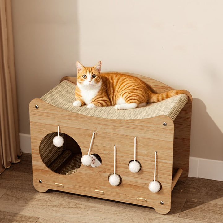 Lit pour chat intégré rectangulaire ondulé contemporain en sisal et MDF à 2 niveaux pour salon et balcon 